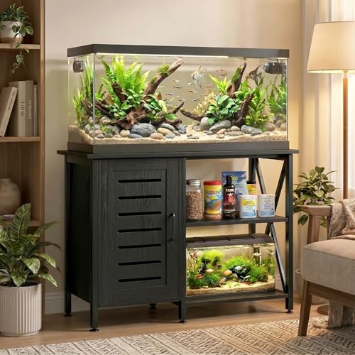 Herture 40-50 Gallon Fish Tank Stand, Aquarium Stand with Cabinet Accessories Storage, Heavy Duty Metal Frame, 40.55" L*18.89" W Tabletop, 850LBS Capacity, Black PG02YGB - color: Black, size: 40-50 Gallon