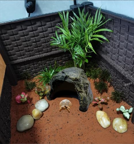 M2cbridge Aquarium Fish Hide Cave Reptile Hideout Cave Terrarium Amphibians Habitat Decor(Black Rock) - style: Rustic