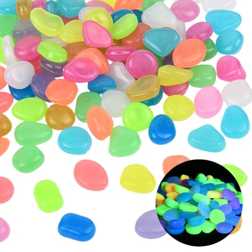 1 Box 100Pcs Multicolor Glow Rocks Fish Tank Decor Glowing Resin Pebbles Luminous Aquarium Gravel Stones Garden Decor Accessories for Driveway Walkway Outdoor Pot Bonsai Landscaping Display - color: Mixed Color
