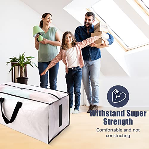 HOMESURE 4 Pack Large Strong Moving Bags with Zippers & Carrying Handles - Water-Resistant - Heavy Duty Storage Tote for Space Saving, Fold Flat, Alternative to Moving Box (Semi-Transparent)