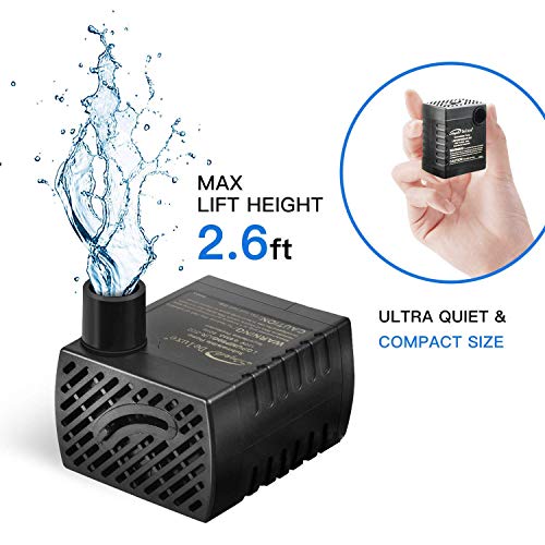 Simple Deluxe 80 GPH 3.6W Submersible Pump with Adjustable Intake & 6' Waterproof Cord for Fish Tank, Hydroponics, Fountains, Ponds, Statuary, Aquariums, Black - size: 80 GPH (Adjustable Intake)
