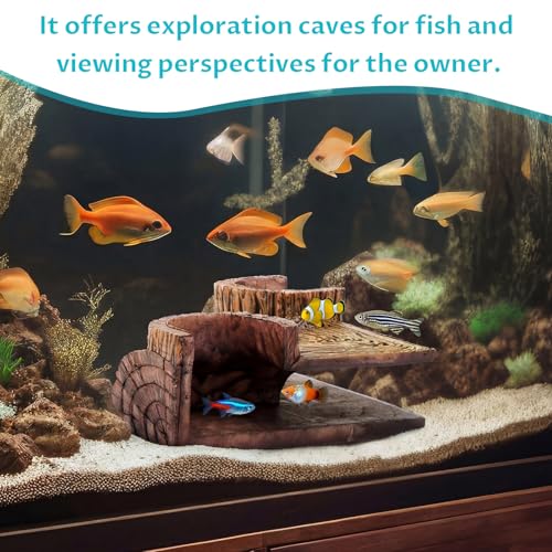 2 Pcs Aquarium Underground Tunnel Cave Wood Like, 5.1 x 2 x 2.7 Inch Fish Hideout for Aquarium, Decoration for Guppy, Corydoras Catfish, Loaches, Corydora Catfish Bettas Pleco and Shrimps