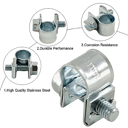 12pcs Gas Line Clamp(6-8mm), Zinc Plated Mini Fuel Hose Clamp Adjustable Tube Clamp for Pipe Fuel Line - size: 6-8mm