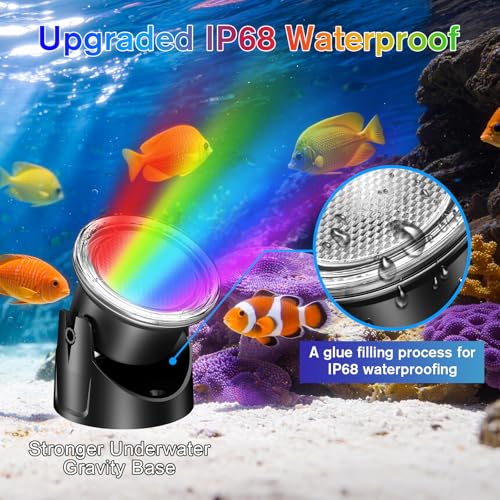 POPOSOAP RGB Underwater Pond Lights, IP68 Waterproof LED Pond Lights with Remote, Timer & Memory Function Fountain Lights for Pond Fountain Waterfall Aquarium Swimming Pool Outdoor Decoration 4-Head - size: 4 RGB Lights-Corded Electric