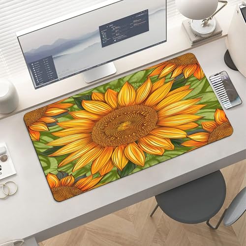 XXL Gaming Mouse Pad Sunflower Vintage Flower XXL Gaming Mouse Pad Large Desk Mat Protector for Desktop, Anti-Slip Rubber Extended Computer Keyboard Mat Writing Pad, 15.7 * 35.4 in,B-1477 - color: B-1477, size: 15.7*35.4 In