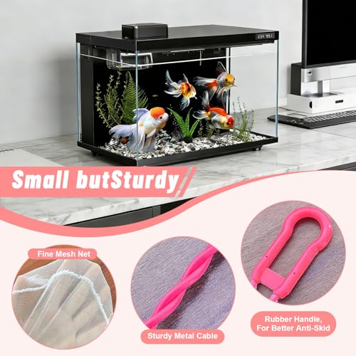 (14.5''L,Net Opening:4.1" x 3.3") Aquarium Fishing Net for Betta Tanks & Small Fish Tanks, Soft Fine Square Mesh, Food Wastes Skimmer for Small Ponds and Pools, Shrimp,Pink - color: Pink