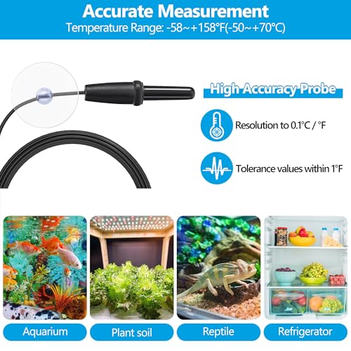 Aquarium Thermometer with Large LCD Display Fahrenheit/Celsius(℉/℃) Fish Tank Thermometer for Aquarium Reptile Terrarium Digital Water Thermometer with Suction Cup