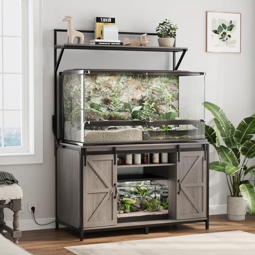 VOWNER Farmhouse Reptile Tank Stand with Power Outlet, 48" X 24" Tabletop Fits up to 120 Gallon Bearded Dragon Tank, Heavy Duty Aquarium Stand with Storage Cabinet, Reptile Turtle Terrarium Stand Grey - color: Grey