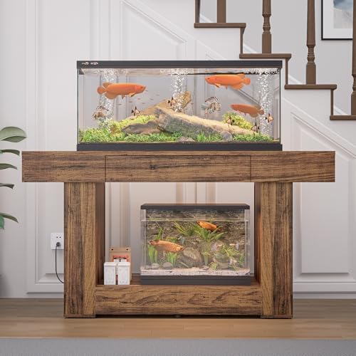 55–75/90 Gallon Aquarium Stand, 48 Inch Fish Tank Stand with Power Outlets & USB Ports, Heavy Duty Double Aquarium Stand for Turtle Reptile Terrarium, Farmhouse Tank Stand,Rustic Brown - color: Rustic Brown