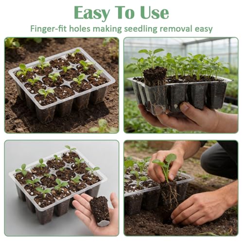 RooTrimmer 60 Pack Reusable 12-Cell Clear Seed Starter Trays - Extra Large Drainage Holes, Easy to Repotted, Clear Transparent Tray for Root Observation, Seed Starting, Fits Standard 1020 Trays - color: Clear, size: 12 Cells-60P
