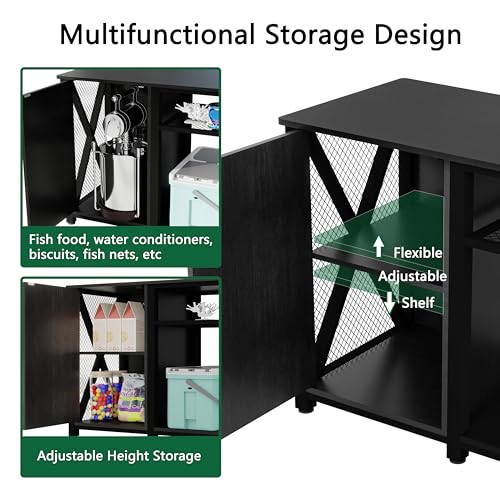 55-75 Gallon Aquarium Stand with Power Outlets & LED Light, Cabinet for Fish Tank Accessories Storage - Metal Fish Tank Stand Suitable for Turtle Tank, Reptile Terrarium, 880LBS Capacity, Black
