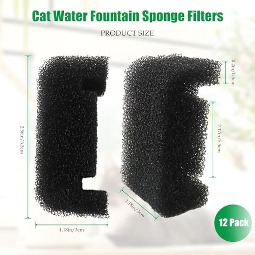 12-Pack Cat Water Fountain Sponge Filters, Pre-Filter Sponges, Pet Fountain Filter Replacement