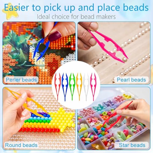 60PCS Plastic Tweezers for Crafting 6 Assorted Colors Handmade Bead Projects Tweezers Forceps Tools for Dried Flowers DIY Jewelry Making Kids Adult Home Classroom School - color: Green+yellow+blue+white+red+rose Red, size: 60PCS