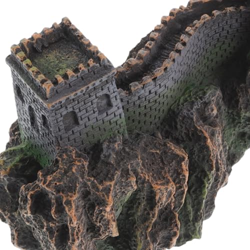 BESTonZON Great Wall of China Model Aquarium Decor 8.85 Inch Miniature Chinese Bridge Sculpture for Fish Tank Landscape Ornaments Home Office Shelf Decoration