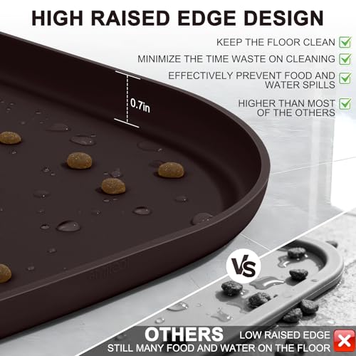 SMILOOL Small Silicone Pet Food Mat with Raised Edge for Food and Water Bowl, Square Dog Feeding Mats, Cat Food Trays for Floor Waterproof, Rubber Tray for Dogs and Cats, 12 x 12 x 0.7 Darkbrown - color: Dark Brown, size: 12"L x 12"W
