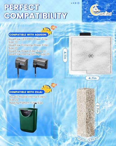 Medium Fish Tank Filter Cartridges Compatible with Aqueon QuietFlow LED PRO Power Filter Size 10, for QuietFlow E Internal Power Filter Size 20, Filter Pads for Aquarium, 12+6 Pack