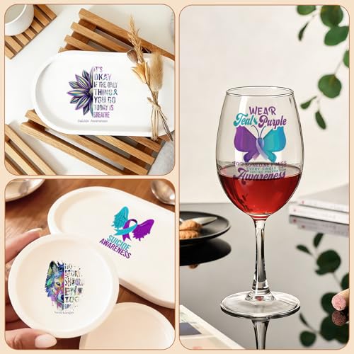 UV DTF Cup Wraps, 4 Sheets Suicidal Prevention Ribbon 16oz Glass Cups, Clear Transfer Stickers for Tumblers and Bottles, Assorted Pattern Set - style: Suicidal Prevention Ribbon