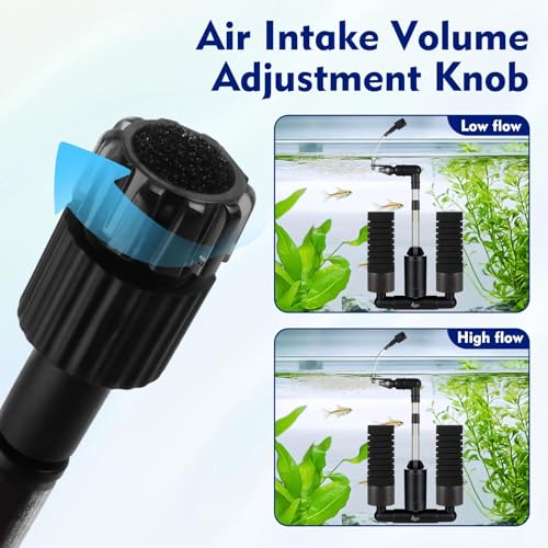 AQQA Electric Sponge Filter for Aquarium, Quiet USB Powered Fish Tank Sponge Filter for 15-55 Gal with Bio Ceramic Media, Shrimp Fry Safe Breeding Filter, Adjustable 360° Outflow, Submersible Filter