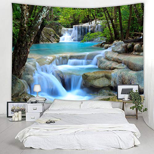 WODEJIA Forest Waterfall Fabric Tapestry, Wall Art Tablecloth, Bedspread Picnic Blanket, Beach Throw Blanket,Multifunctional for Bedroom Dormitory Living Room Hanging, Multifunctional for Bedroom Dormitory Living Room Hanging 91 x 71 Inches - color: Fores