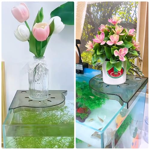Aquarium Plant Holder for Rimless Fish Tank – 2 Pcs Corner Shelf for Fish Tank Top, Aquatic Plant Planter & Organizer for Aquatic Plants, Decor, and Accessories (Light Brown) - color: Light Brown