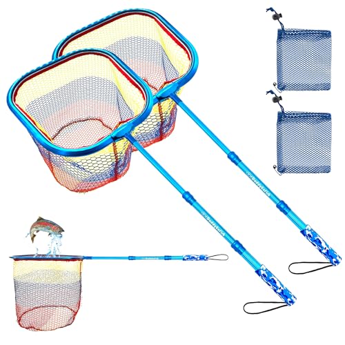 DaddyGoFish Kids Fishing Net - Extendable Telescopic Landing Net for Boy Girl Children Catching Small Fish Crab Shrimp Minnow Dragonfly Beach Pier Lake River Ocean - color: Style 3 (2 Pack, Blue + Blue)