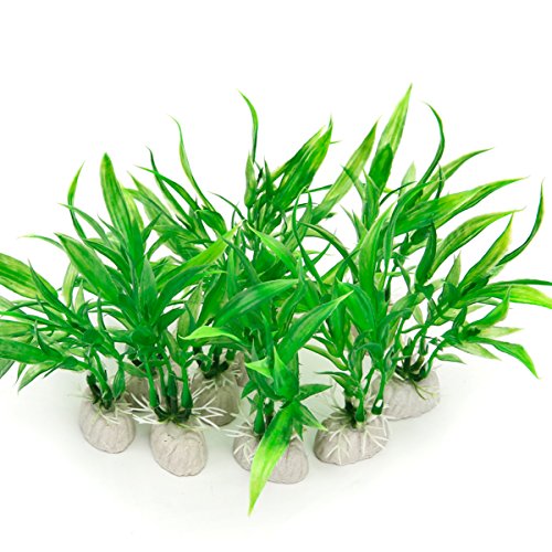 10 Pack Artificial Aquarium Plants, Small Size 4 inch Approximate Height Fish Tank Decorations Home Décor Plastic Green