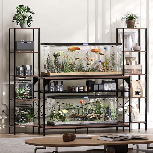 Garvee 20-90 Gallon Fish Tank Stand ,Aquarium Stand with Power Outlet,Heavy-Duty Reptile Terrarium Stands with 12-Leg Support and 4-Tier Storage Shelves,Fish Tank Table Aquarium Table,Load 860lbs - color: Dark Brown