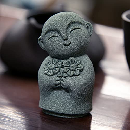 livelyfish Japanese Buddha Bosatsu Feng Shui Praying Monk Statue Sandstone Happy/Smiling Miniature Figurine Ornament for Fish Tank Aquarium Home Garden Decoration (9) - size: 9