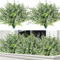 RECUTMS 8 Bundles Artificial Greenery Plants Stems Outdoor Fake Eucalyptus Plants Boxwood Bushes for Summer Spring Farmhouse Office Vase Centerpiece Indoor Graduation Wedding Decoration(Dusty Green)