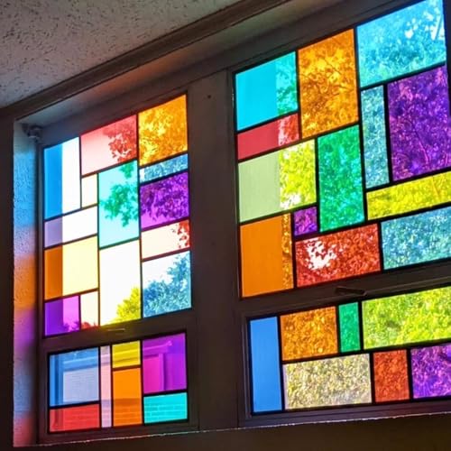 Decorative Window Film Anti UV Colorful Adhesive Vinyl Heat Rejection Solar Window Tinting Vinyl for Christmas Home Decoration DIY,9 Colors Bundle Pack,6Inch x 11.8Inch - color: Cool Color, size: 6Inch x 11.8Inch 9pcs