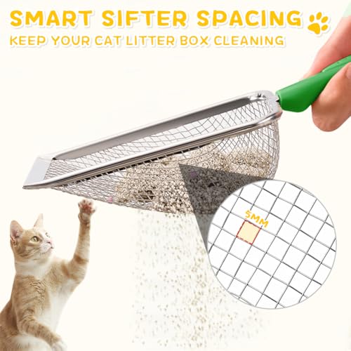 Metal Cat Litter Scoop,Sturdy Litter Cleaner Corner Shovel,Stainless Steel Mesh Litter Shovel,Easy to Clean Reptile Terrarium Sand Waste(Green)-Christmas - color: Green, size: L