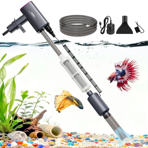 Cordless Electric Aquarium Gravel Cleaner: Rechargeable Fish Tank Cleaner with 4 Adjustable Suction, Anti-Clog for Debris Clean & Sand Washing,650GPH Automatic Water Changer for Small/Large Tank