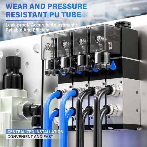 TAILONZ PNEUMATIC Black 1/2 Inch OD 10 Meter 32.8ft PU Polyurethane Air Tubing Kit Pipe Hose Air Line Tubing Air Hose Fittings Push to Connect Fittings(27PCS) - color: Black, size: 1/2" OD - 32.8 FT