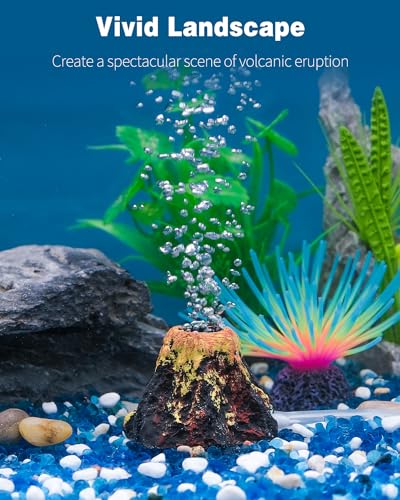 Uniclife Aquarium Volcano Ornament Kit, Fish Tank Decoration Mini Resin Volcanic Decor for Fish Tank Landscape Realistic Mountain with Air Stone Bubbler Airline Tubing Accessories for Oxygenation - color: Yellow, size: Mini