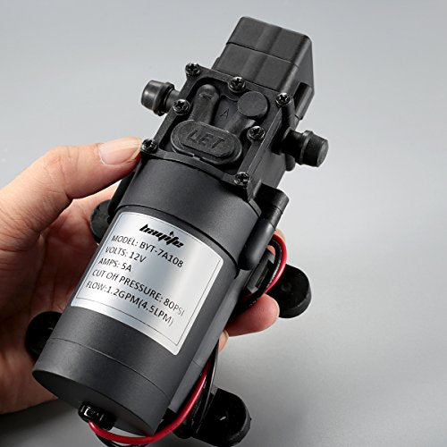 12V DC Water Transfer Pump with 2 Hose Clamps 12 Volt Diaphragm Pump Self Priming Sprayer Pump with Pressure Switch 4.5 L/Min 1.2 GPM 80 PSI for Weed ATV Marine Boat