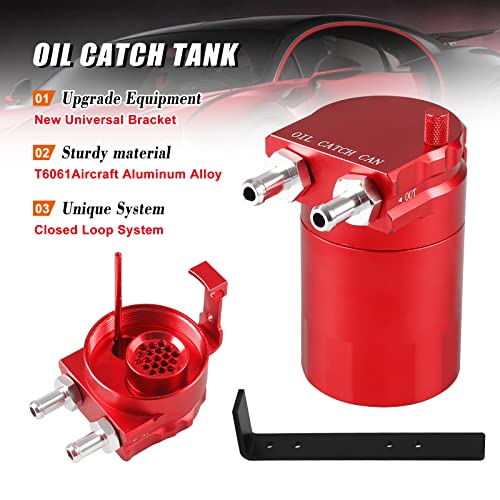 RULLINE Universal 350ml Reservoir Tank Oil Catch Can Tank 0046 Aluminum Polish Baffled Reservoir with Bracket Red - color: Red, size: Upgraded version with bracket