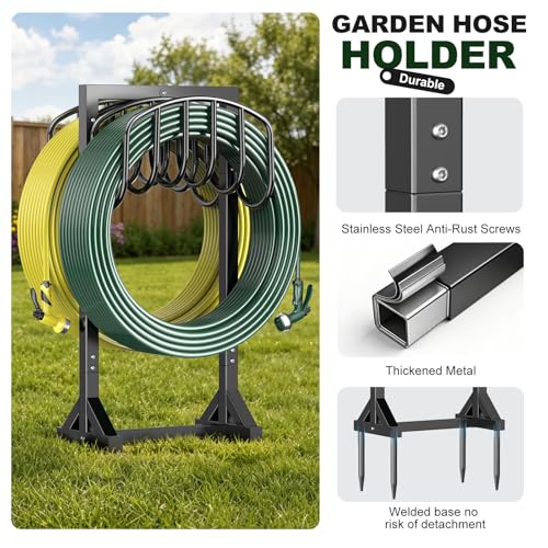 HeroicLion Garden Hose Holder Holds 2 x 151FT Hoses, Heavy-Duty Metal Freestanding Hose Stand Hanger with Stable Base, Rustproof Double Water Hose Holders for Outside Yard Lawn Farm, Black - color: Black-36.6 inch Height