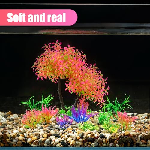AQUANEAT Artificial Aquarium Plants, Fish Tank Pink Tree Decoration Set, Plastic Accessories, 11pcs - color: Pink