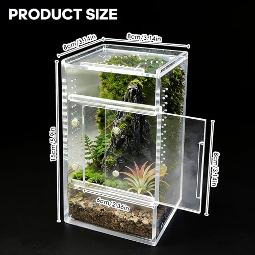 Jumping Spider Enclosure, Small Acrylic Terrarium, Magnetic Front & Top Opening, Bug Habitat for Jumping Spiders, Tarantulas, Praying Mantis, Snails (3.14" x 3.14" x 5.9") - size: Basic Vertical-Mini