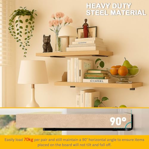 Floating Shelf Bracket 12 Inch of 6 Pack Heavy Duty Shelf Brackets Brackets for Shelves Black Coated Metal L Bracket Wall Shelf Support DIY Brackets with 1/5 Inch Thick and 160 LBS Load Capacity - size: 12 Inch, style: Black 6 Pack