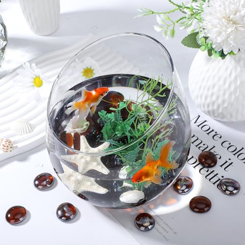 Suream Glass Rocks for Vases, 1 LB Dark Amber Marbles for Centerpieces, Glass Pebbles Marbles for Vases Fillers Fish Tank Aquarium Table Scatters DIY Crafts - color: Dark Amber