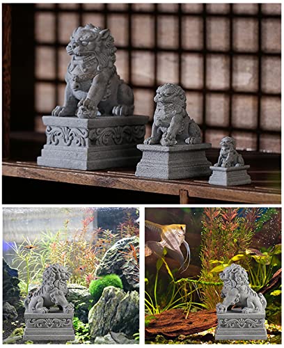 livelyfish Large Asian Fu Foo Dogs Statues A Pair of Two Guardian Lion Sandstone Figurine Pets Fish Tank Aquarium Landscape Ornaments Accessories Feng Shui Decorations, XL - size: D