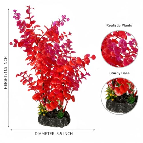 Mipukbay Red Aquarium Plants - Artificial Plastic Fish Tank Decor, Realistic Ornament Safe for Fish & Shrimp, Low-Maintenance Aquascaping Plants for Freshwater/Saltwater Tank Landscaping - color: Red