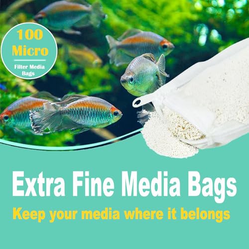 AQUANEAT Aquarium Filter Media Bags 6pcs Fish Tank Extra Fine 100 Micron Mesh Bags with Plastic Zipper for Activated Carbon (3" x 8") - size: 3" x 8"