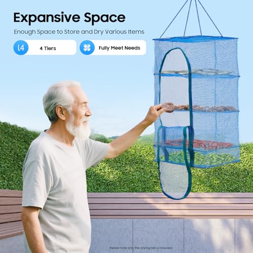 YIYIBYUS 4-Layer Drying Net Holder, Folding Fish Drying Net Mesh Hanging Food Drying Rack with Zipper