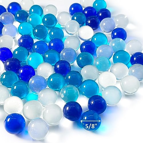 CYS EXCEL Mix Blue Clear Glass Marble Gemstone Vase Filler (5 LBS) | Multiple Color Choices Aquarium Glass Round Marble Beads | Decorative Mosaic Glass Gem Pebbles (Approx. 80-93 PCS) - color: Mix Clear&blue, size: 5 LBS