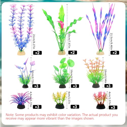 Aquarium Decorations Plants - 24pcs Colorful Artificial Aquariums Plant Decorations Plastic Aquatic Accessories Kit for Fish Tank Decor Betta Goldfish Turtle