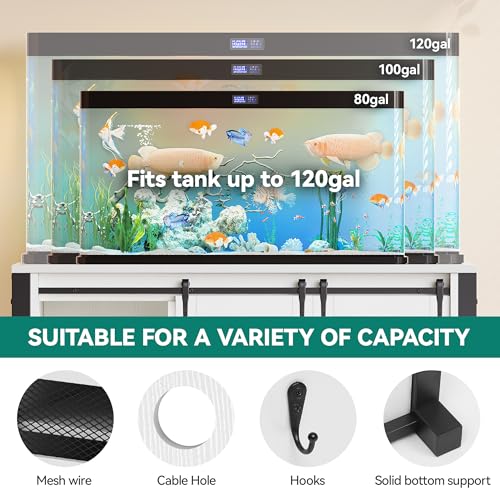 YITAHOME 120 Gallon Fish Tank Stand with Power Outlets, Heavy Duty Large Aquarium Stand with Barn Door, Reptile Tank Turtle Terrariums Table for Fish Tank Accessories Storage,1100LBS Capacity