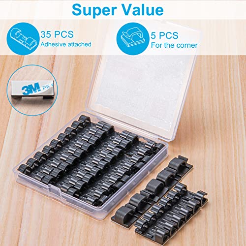 Self-Adhesive Cable Clips Black (40PCS, M), Upgraded Wire Clips for Wall, Strong Cord Organizer Cable Management Under Desk, Ethernet, Dash Cam, Outdoor Light - color: Black, size: M
