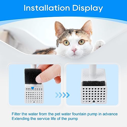 8 Packs Pre-Filter Sponges, Water Pump Filter for WF20/CF20 68oz/2L Cat Water Fountain Wireless Pump Sponges